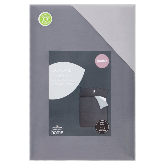 Morrisons Easy Care Cotton Grey Reversible Duvet Double 