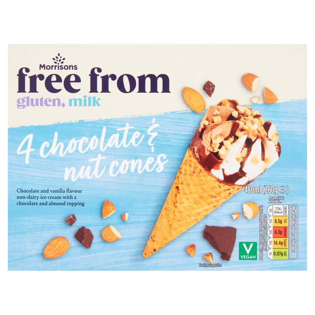 Morrisons Free From 4 Chocolate & Nut Ice Cream Cones  4 x 120ml