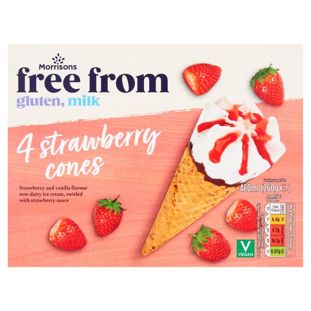 Morrisons Free From Strawberry Ice Cream Cones  4 x 120ml