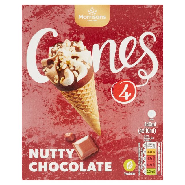  Morrisons 4 Nutty Chocolate Ice Cream Cones 4 x 110ml