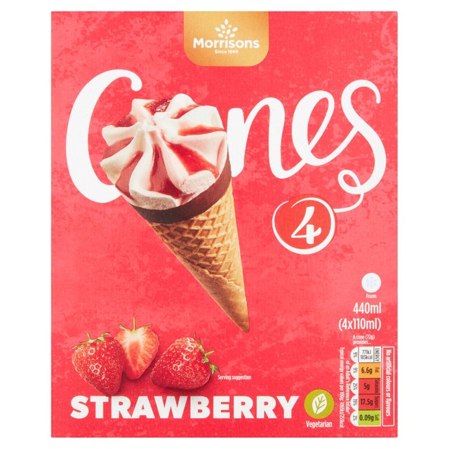 Morrisons Strawberry Ice Cream Cones 4 x 110ml