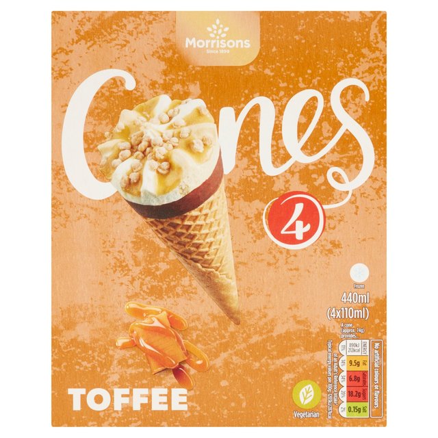 Morrisons Toffee Ice Cream Cones 4 x 110ml