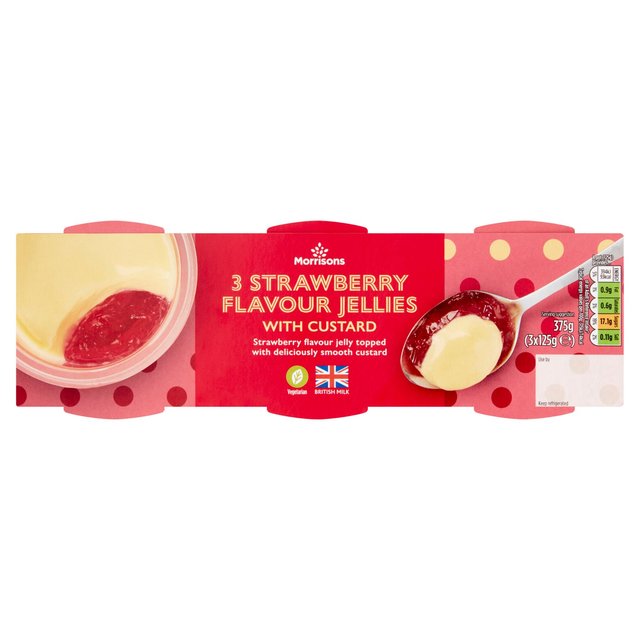 Morrisons 3 Strawberry Flavour Jellies With Custard 3 x 125g