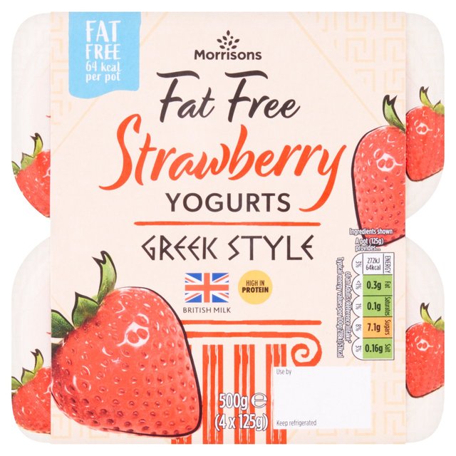 Morrisons 0% Fat Greek Style Yogurt Strawberry  4 x 125g