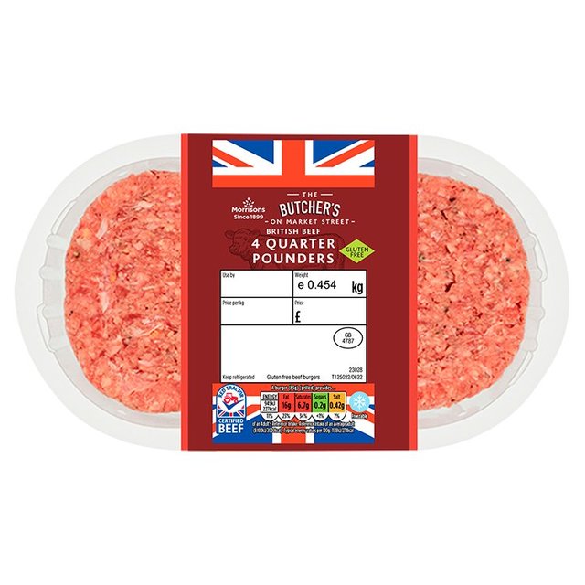 Morrisons BBQ 4 Beef Quarter Pounders 454g