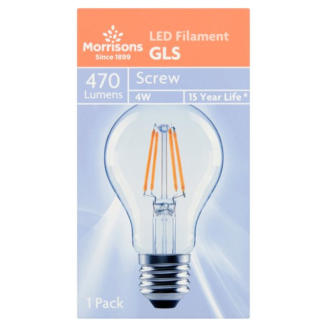 Morrisons LED GLS Filament 470 Lumens 4W Es Light Bulb  