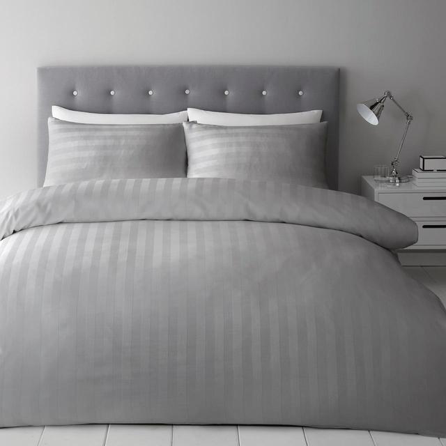 Morrisons Grey Jacquard Satin Stripe Double Duvet Set 