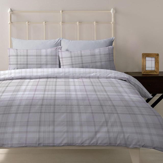 Morrisons Checked Grey Brushed Cotton Single Duvet Set 