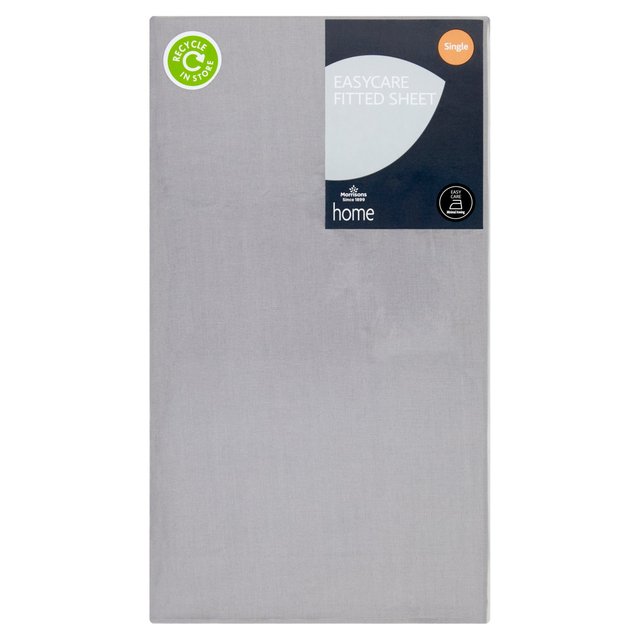 Morrisons Easy Care Cotton Grey Single Fitted Sheet 
