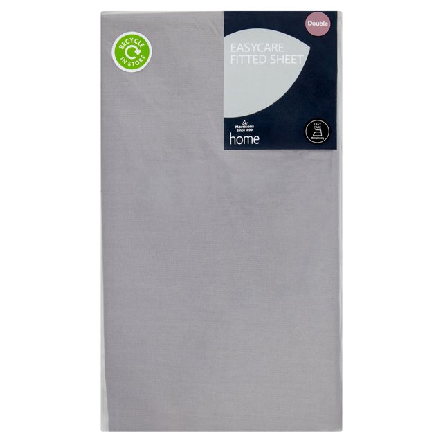 Morrisons Easy Care Grey Double Fitted Sheet 