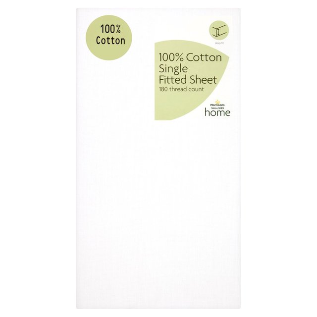 Morrisons 100% Cotton White Single Fitted Sheet 