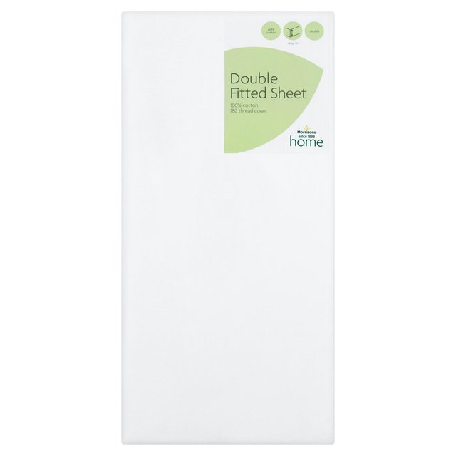 Morrisons 100% Cotton White Double Fitted Sheet 