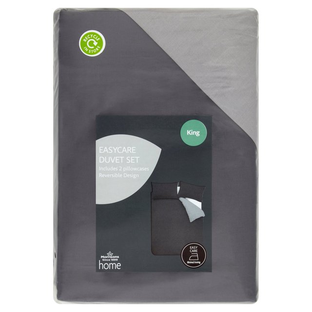 Morrisons Easy Care Cotton Grey Reversible Duvet King 