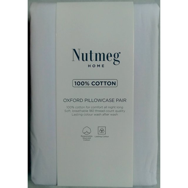 Nutmeg White Oxford 100% Cotton Pillowcases 2 per pack