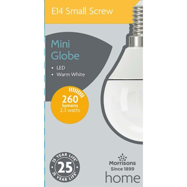 Morrisons LED Mini Globe P45 26W 260 Lumens 2.3W Ses Light Bulb   