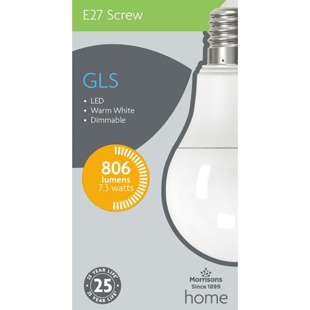 Morrisons LED Gls A60 806 Lumens 7.3W Es 2700K Dimmable Light Bulb 