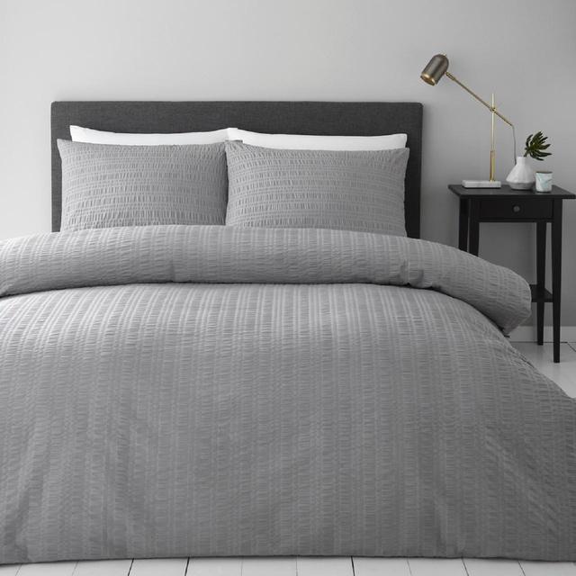 Nutmeg Home Grey Seersucker Double Duvet Set 