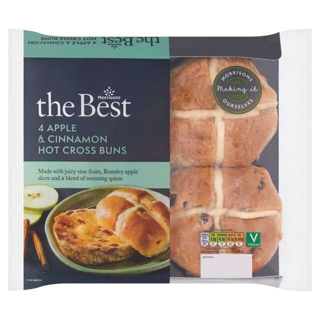 Morrisons The Best Bramley Apple & Cinnamon Hot Cross Buns 4 per pack