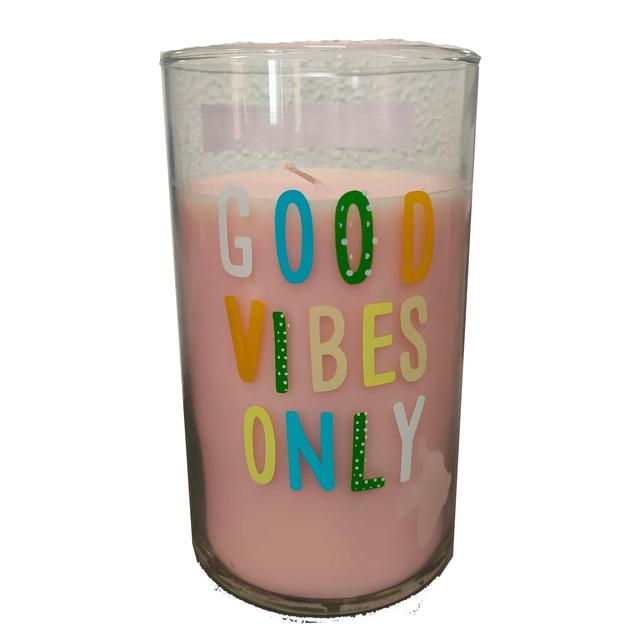 Nutmeg Home Pink Joyful Slogan Glass Pillar Candle 