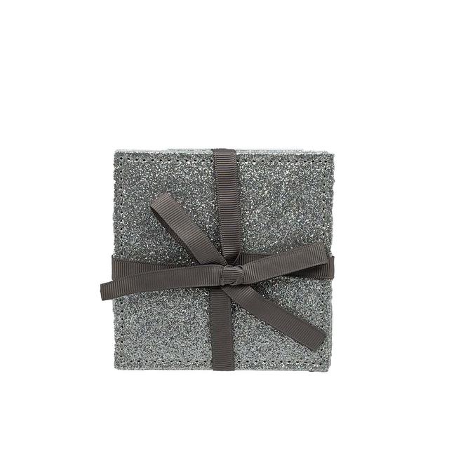 Nutmeg Home Grey & Sparkly Square Faux Leather Coasters 4 per pack