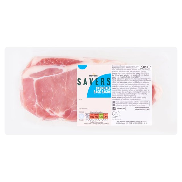 Morrisons Savers Unsmoked Back Bacon 250g