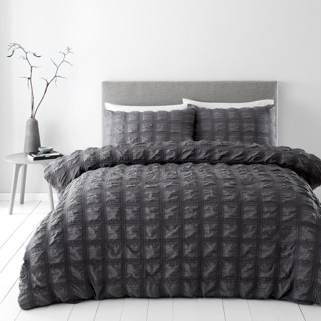 Nutmeg Home Charcoal Large Seersucker Duvet Set Double 