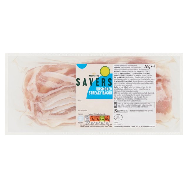 Morrisons Savers Unsmoked Streaky Bacon 275g