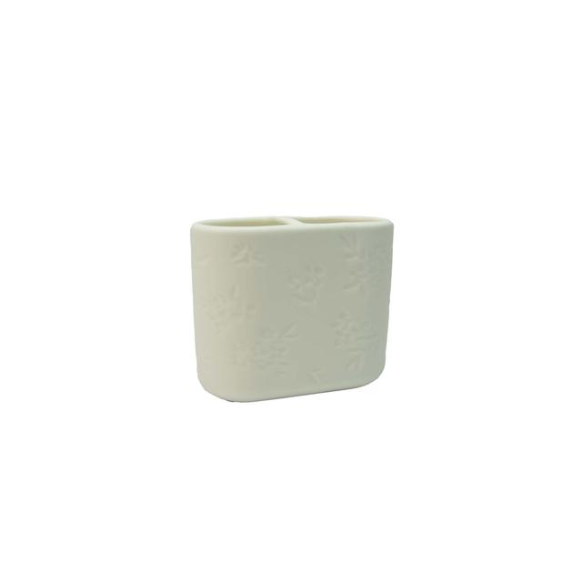 Nutmeg Home White Embossed Toothbrush Holder 