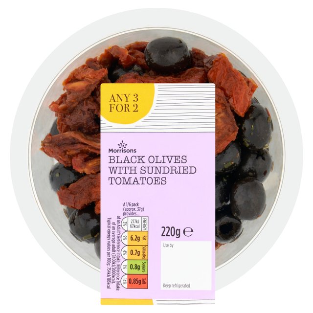 Morrisons Black Olives With Sundried Tomatoes 220g