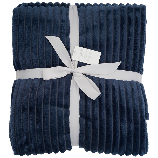 Nutmeg Home Navy Ribbed Fleece Throw 150x120cm 