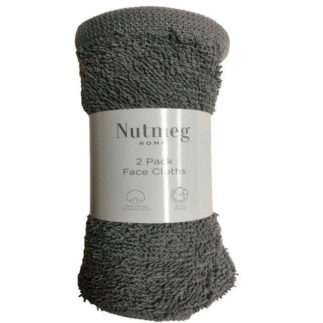 Nutmeg Home Mid Grey Face Cloths 2 per pack