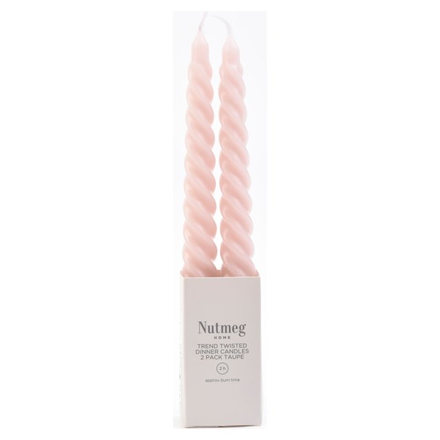 Nutmeg Home Trend Twisted Dinner Candles Taupe  2 per pack