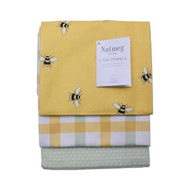 Nutmeg Bee Tea Towel  3 per pack