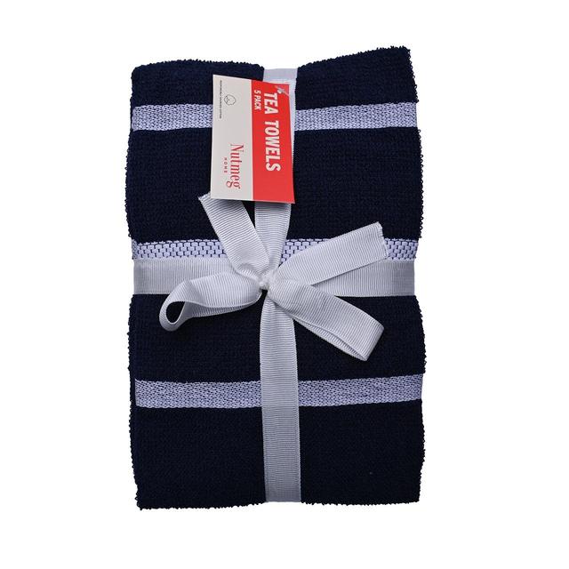 Nutmeg Navy Cotton Rich Terry Tea Towel 5 per pack