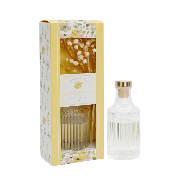 Nutmeg Home Ribbed Glass 100ml Diffuser With Dried Floral 