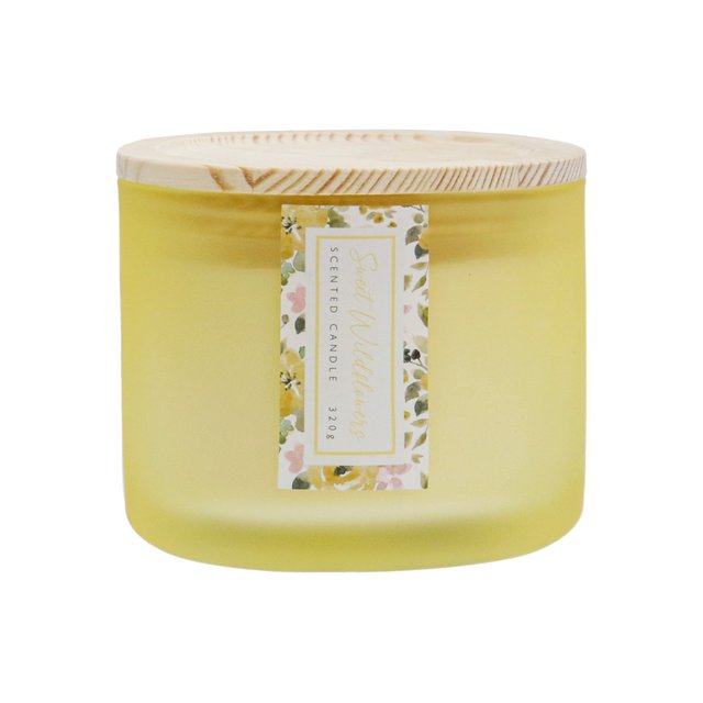 Nutmeg Home Yellow Frosted Glass Multiwick Candle Wooden Lid 