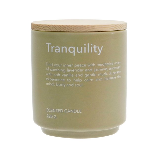 Nutmeg Home Tranquility 1 Wick Ceramic Candle Wooden Lid 