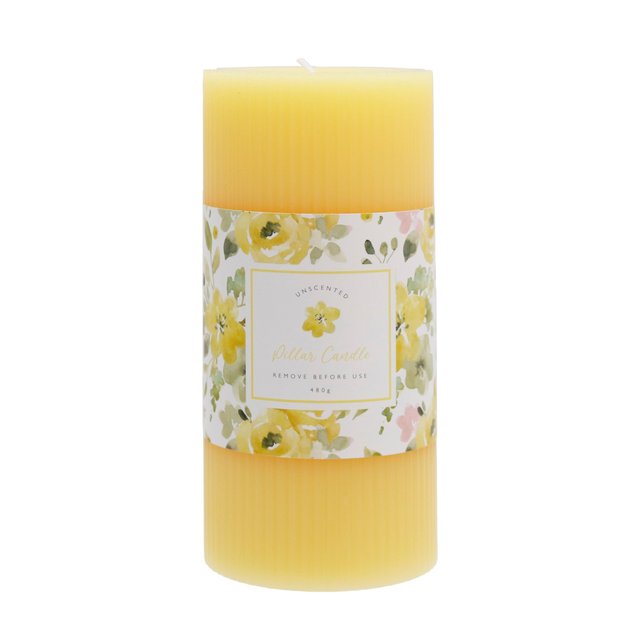 Nutmeg Home Ribbed Pillar Candle Yellow 