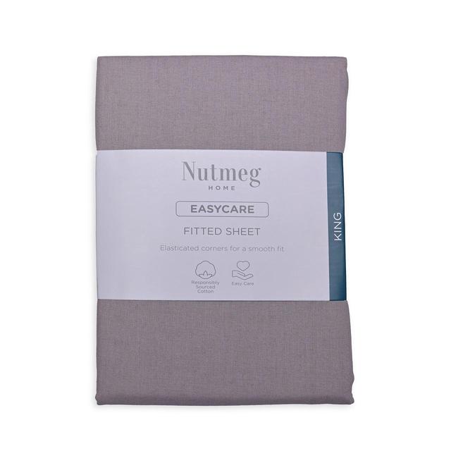 Nutmeg Home Easy Care Cotton Grey King Fitted Sheet 