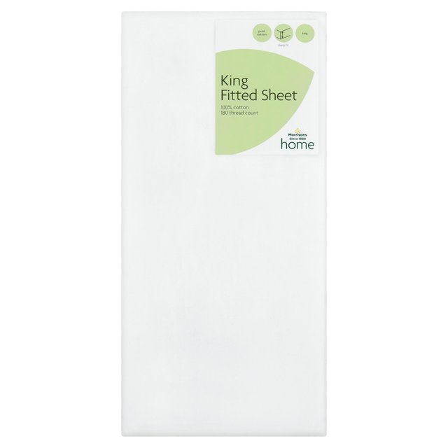 Morrisons 100% Cotton White King Size Fitted Sheet 