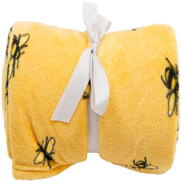 Nutmeg Home Ochre Bee Fleece Throw 120 X 150cm 