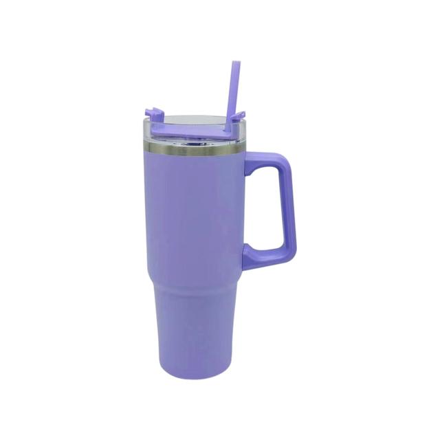 Nutmeg Home S/Steel Double Wall Tumbler With Handle And Straw Purple 850ml 