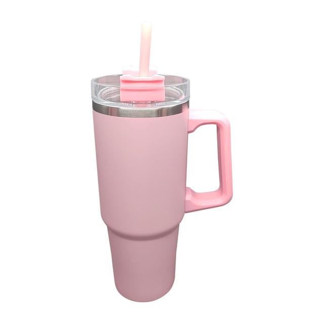 Nutmeg Home Double Wall Tumbler With Handle And Straw Pink 850ml 