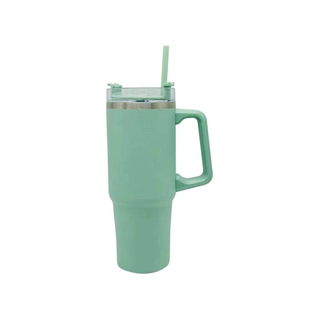 Nutmeg Home S/Steel Double Wall Tumbler With Handle & Straw Green 850ml 