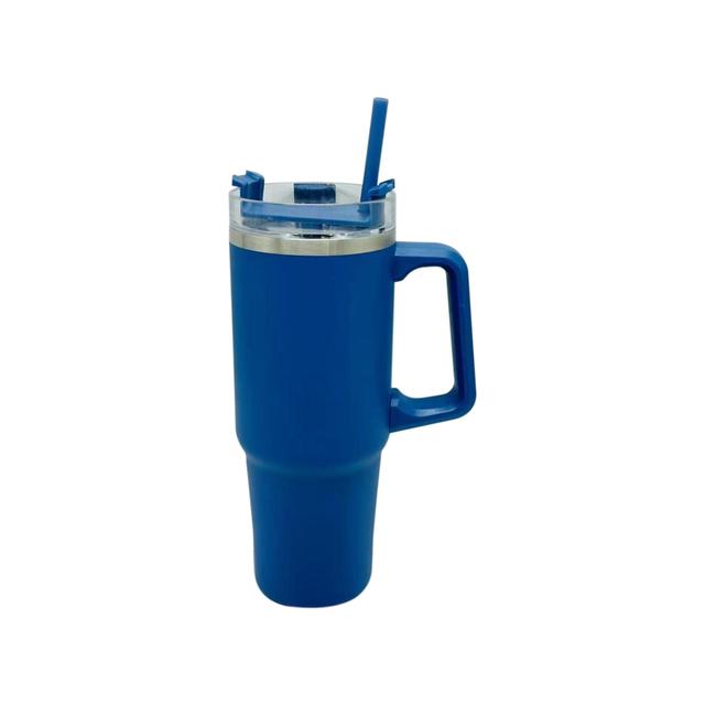 Nutmeg Home S/Steel Double Wall Tumbler With Handle And Straw Blue 850ml 