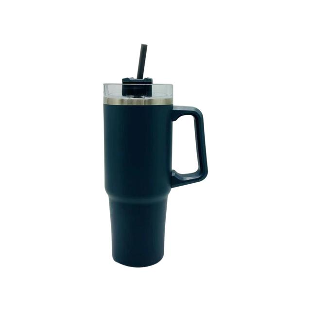 Nutmeg Home S/Steel Double Wall Tumbler With Handle And Straw Black 850ml 