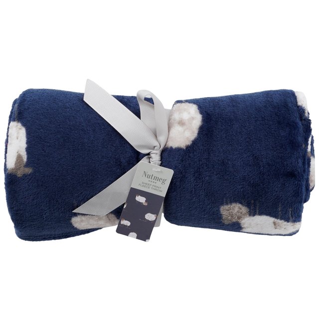 Nutmeg Home Navy Sheep Fleece Throw  