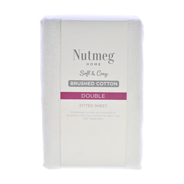 Nutmeg Home Brushed Cotton White Fitted Sheet Double 