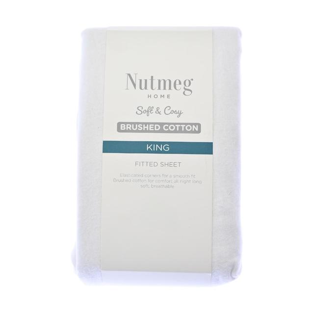 Nutmeg Home Brushed Cotton White Fitted Sheet King 