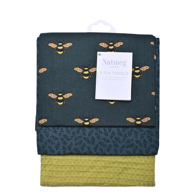 Nutmeg Home Green Bee Tea Towels 3 per pack